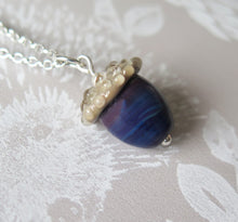 Load image into Gallery viewer, Purple Swirl Glass Lucky Acorn Pendant Necklace