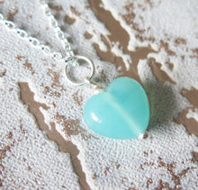Load image into Gallery viewer, Turquoise Blue Glass Lampwork Heart Pendant Necklace