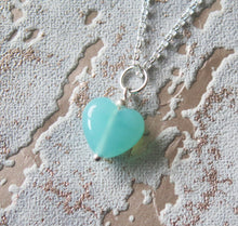 Load image into Gallery viewer, Turquoise Blue Glass Lampwork Heart Pendant Necklace
