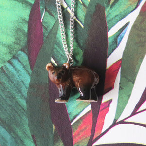 Baby Brown Bear Porcelain Pendant Necklace