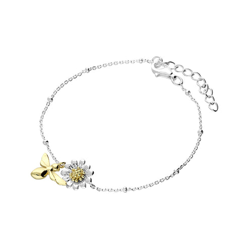 Solid 925 Sterling Silver Bumble Bee Daisy Flower Bracelet