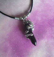 Mythical Chinese Dragon Black Cats Eye Pendant Necklace