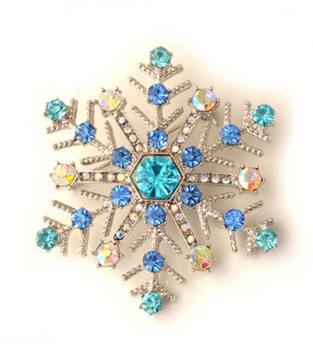 Blue Crystal Snowflake Christmas Brooch