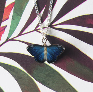 Blue Butterfly Porcelain Pendant Necklace