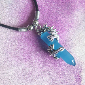 Mythical Chinese Dragon Blue Cats Eye Pendant Necklace