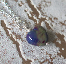 Load image into Gallery viewer, Royal Purple Marble Effect Glass Lampwork Heart Pendant Necklace