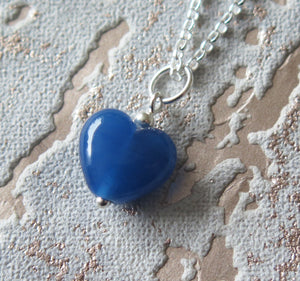Royal Blue Glass Lampwork Heart Pendant Necklace