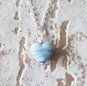 Sea Breeze Glass Lampwork Heart Pendant Necklace