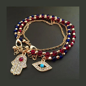 Evil Eye or Fatima Hand of God Crystal Bracelets in Blue or Red
