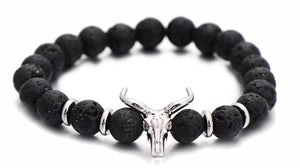 Lucky Unisex Lava Stone Crystal Bull Skull Head Bracelet