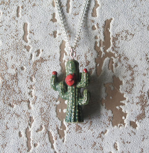 Funky Cactus Porcelain Pendant Necklace