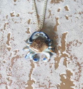 Blue Crab Porcelain Pendant Necklace