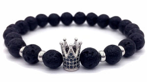Lucky Unisex Lava Stone Crystal Crown Bracelet