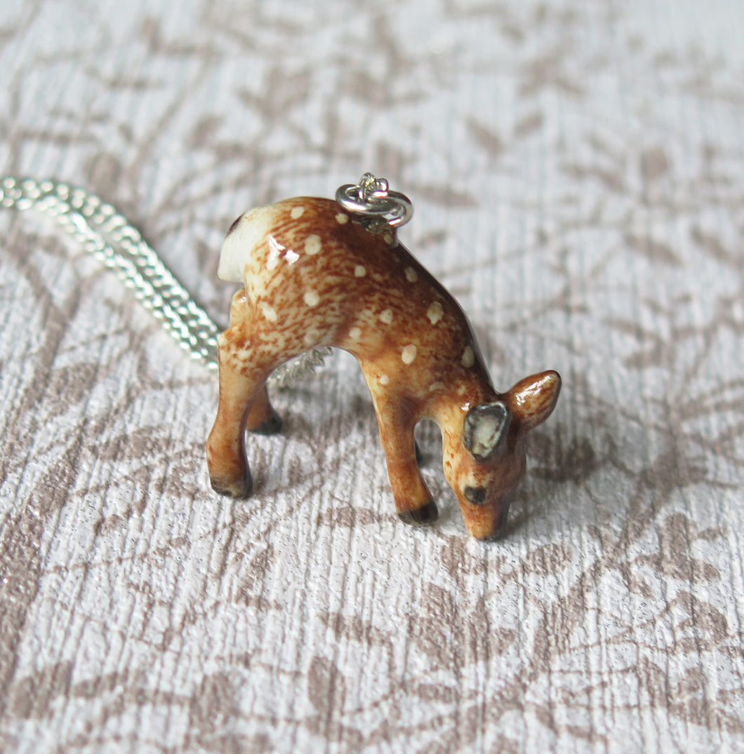 Baby Deer Porcelain Pendant Necklace