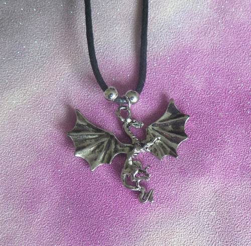 Open-Winged Mythical Dragon Pendant Necklace