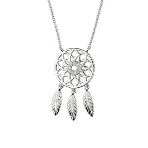 Lucky 925 Sterling Silver Crystal Dream Catcher Pendant Necklace