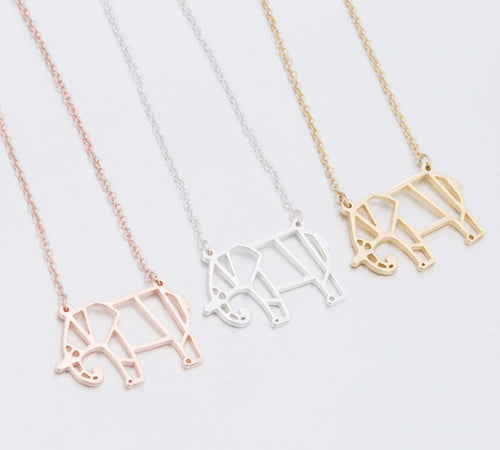 Rose Gold, Gold and Silver Plated Lucky Elephant Origami Pendant Necklace