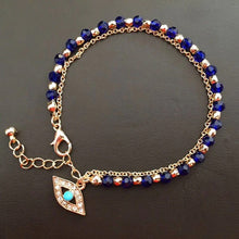 Load image into Gallery viewer, Evil Eye or Fatima Hand of God Crystal Bracelets in Blue or Red