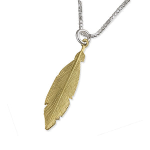 Spiritual Feather Solid 925 Sterling Silver 24k Gold Plated Pendant Necklace