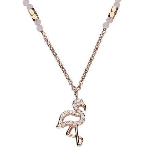 Solid 925 Sterling Silver 24k Rose Gold Plated Lucky Flamingo Pendant Necklace