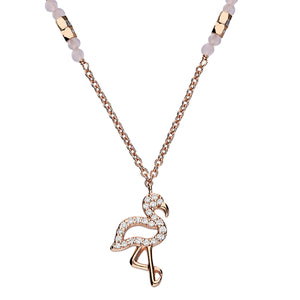 Solid 925 Sterling Silver 24k Rose Gold Plated Lucky Flamingo Pendant Necklace