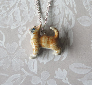 Ginger Tabby Cat Kitten Porcelain Pendant Necklace