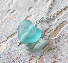 Load image into Gallery viewer, Frosted Blue Glass Lampwork Beach Wave Swirl Heart Pendant Necklace