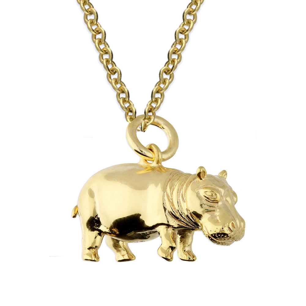 Sterling Silver 24k Gold Plated Spiritual Hippo Hippopotamus Pendant Necklace