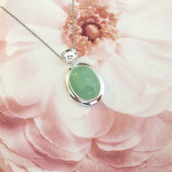Lucky Real Genuine Grade A Natural Green Jade & 925 Sterling Silver Oval Pendant