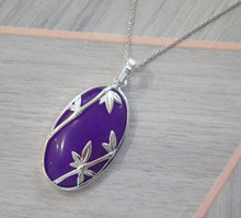 Load image into Gallery viewer, Lucky Rare Genuine Grade A Lavender Jade 925 Sterling Silver Bamboo Oval Pendant