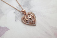 Celtic Knot Love Heart Rose Gold Plated Solid 925 Sterling Silver Pendant Necklace with Filigree Celtic Knotwork