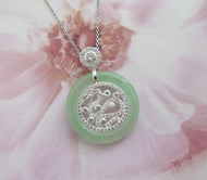 Lucky Genuine Grade A Natural Green Jade & 925 Sterling Silver Chinese Dragon Pendant
