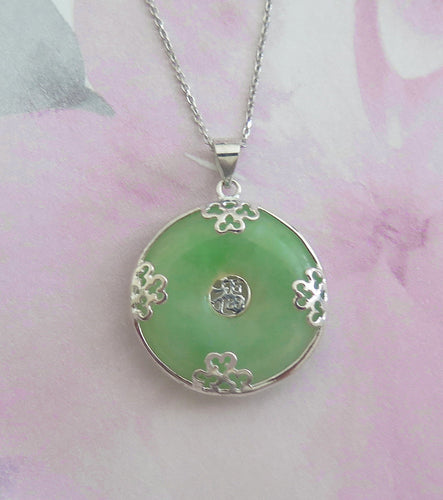 Lucky Genuine Grade A Natural Jade & 925 Sterling Silver Good Fortune Pendant