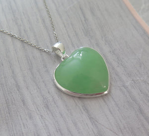 Lucky Genuine Grade A Natural Green Jade & 925 Sterling Silver Heart Pendant