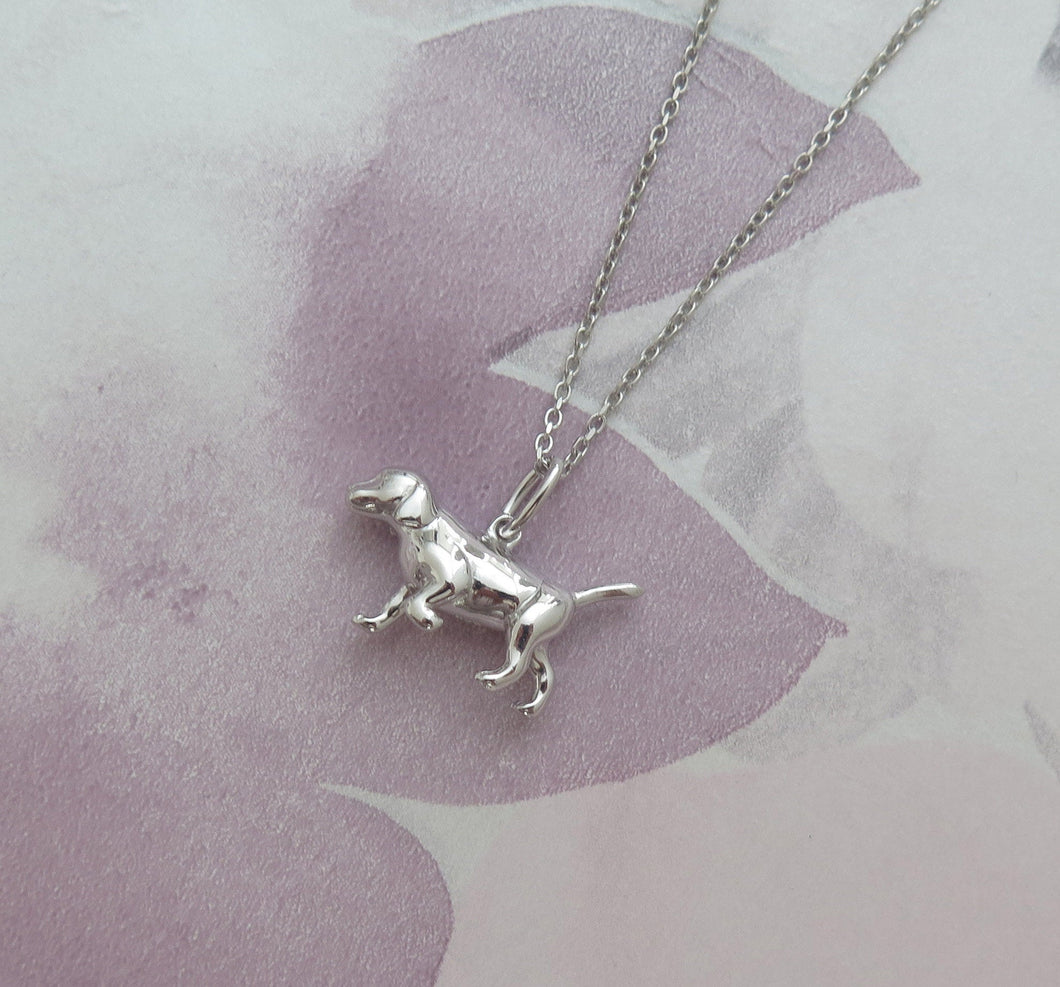 Solid 925 Sterling Silver Puppy Dog Labrador Pendant Necklace