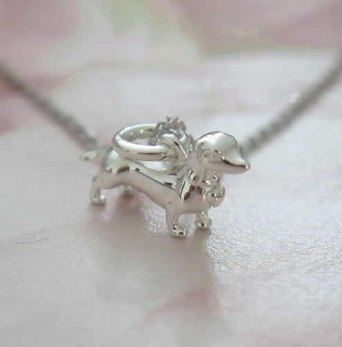 Solid 925 Sterling Silver Miniature Dachshund Pendant Necklace