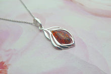 Load image into Gallery viewer, Solid 925 Sterling Silver Real Genuine Cognac Amber Leaf Pendant Necklace