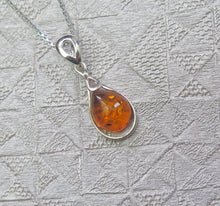 Load image into Gallery viewer, Solid 925 Sterling Silver Real Genuine Cognac Amber Teardrop Pendant Necklace