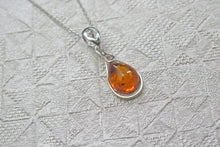 Load image into Gallery viewer, Solid 925 Sterling Silver Real Genuine Cognac Amber Teardrop Pendant Necklace