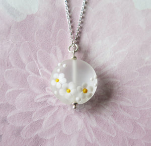 Glass Lampwork Daisy Flower Pendant Necklace