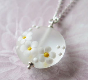 Glass Lampwork Daisy Flower Pendant Necklace