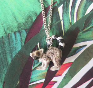 Lemur Monkey Porcelain Pendant Necklace