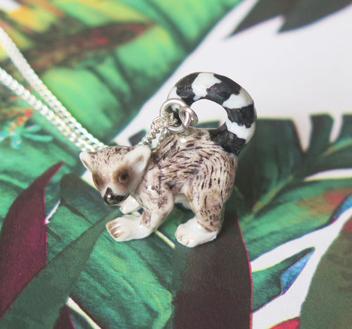 Lemur Monkey Porcelain Pendant Necklace