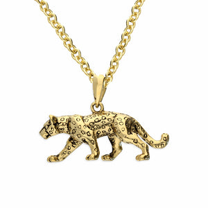 Sterling Silver 24k Gold Plated Leopard Pendant Necklace