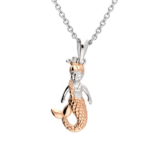 Sterling Silver 24k Rose Gold Plated Mythical Mermaid Pendant Necklace