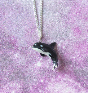 Orca Whale Porcelain Pendant Necklace