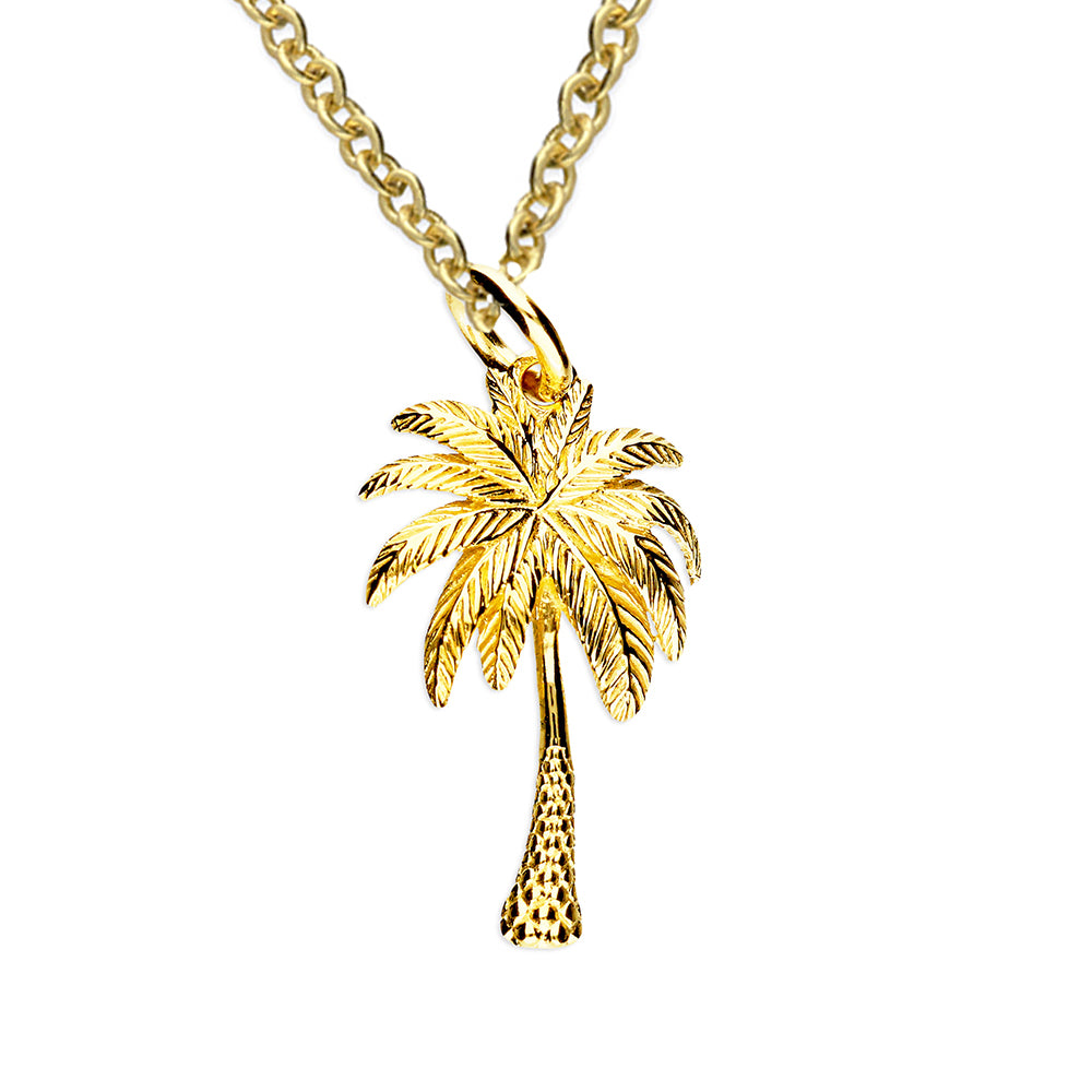 Sterling Silver 24k Gold Plated Palm Tree Pendant Necklace