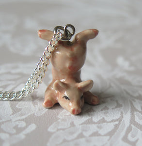 Baby Pig Piglet Porcelain Pendant Necklace