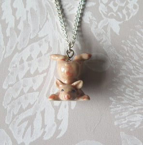 Baby Pig Piglet Porcelain Pendant Necklace