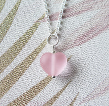 Load image into Gallery viewer, Frosted Pink Glass Lampwork Heart Pendant Necklace